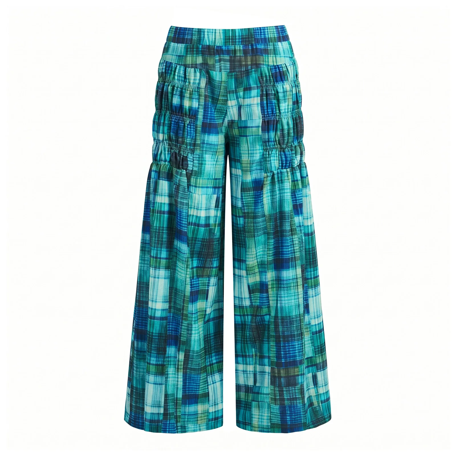 2027 Early Autumn Women's Sexy Stretchy Low-Rise Plaid Print Casual Pants Loose Fit Elastic Mid Rise Wide Leg Trousers
