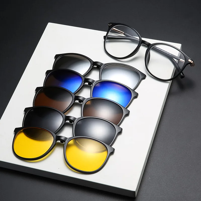 VCKA 5+1 Suit Fashion Clip On Myopia Sunglasses Women Frames  Magnetic Magnet Eyeglasses Prescription Glasses -0.5~-10
