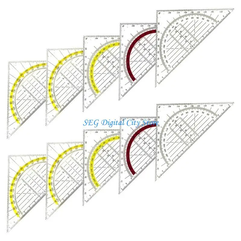 U75B 10pcs Set Quadrat mit 180 Grad Prospraktor -Multifunktionsgeometrie -Set Quadrat