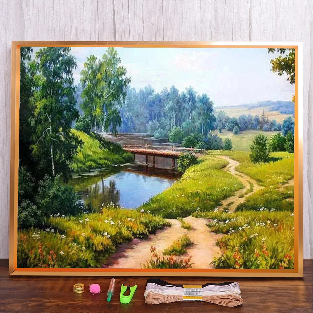 

11CT 40X50cm Forest Landscape Pre-Printed Cross Stitch Kits DIY Pattern Cotton Thread Embroidery Set Handicraft Needle Crafts