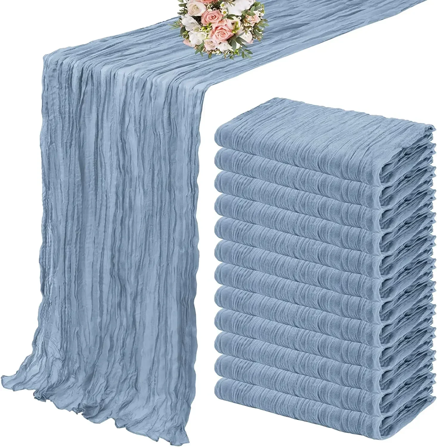 10PCS 90*180CM Voile Cheesecloth Table Runner 70inch Soft Rustic Boho Gauze Table Runnerfor Wedding Birthday Party Baby Shower