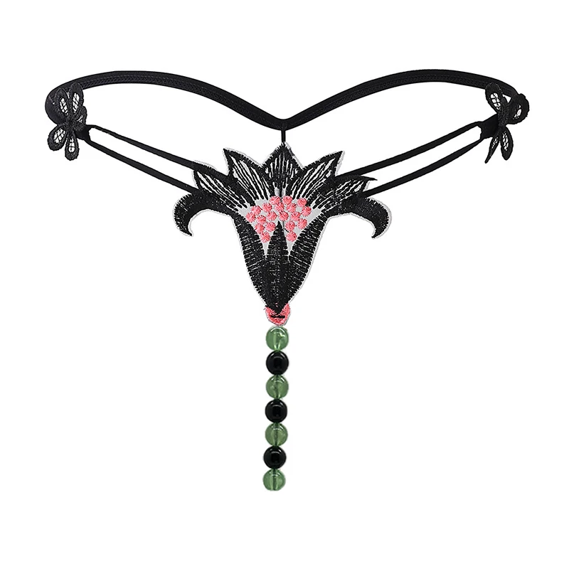 Tempting Open-Crotch Sexy Double-Row Glow-In-The-Dark Pearl Thong Underwear