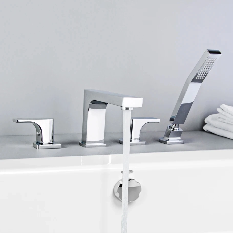 

Смеситель для ванны Смеситель для холодной и горячей воды Ванна на палубе Разделенный корпус Хромированные смесители для ванной комнаты Смеситель с четырьмя отверстиями