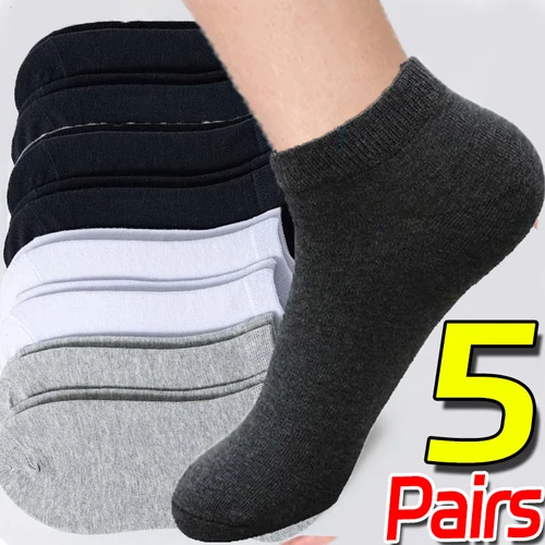 Imagen 2 del producto Calcetines sólidos para hombre, calcetines de algodón tobilleros de corte bajo, ligeros, suaves, cómodos, a granel, negro, blanco, gris, transpirables, Color sólido, Stock de barco