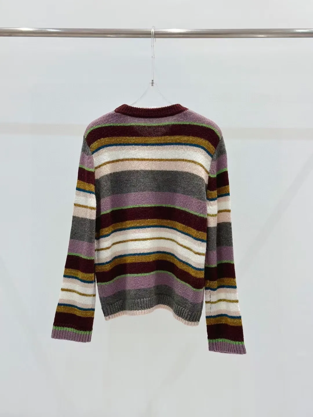 High end customized women's striped smiley face contrasting wool blend sweater