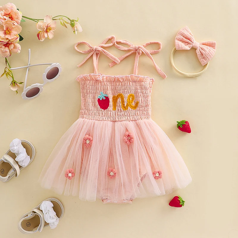 Baby Girl Romper Dress Casual Letter Embroidery Sleeveless Summer Jumpsuit and Headband Set Cute Fashion Clothes Outfits