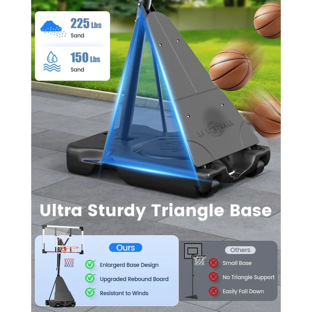 Sistema de aro de baloncesto portátil para exteriores, tablero trasero ajustable de 44-48 pulgadas con ruedas para juegos de cancha y patio trasero