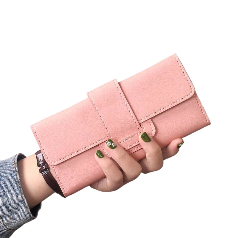 

19*9CM Wallet Women's Long Simple Schoolgirl Fashion Tri-fold Flip Small Fresh Coin Purse Multi-function Buckle Card Bag