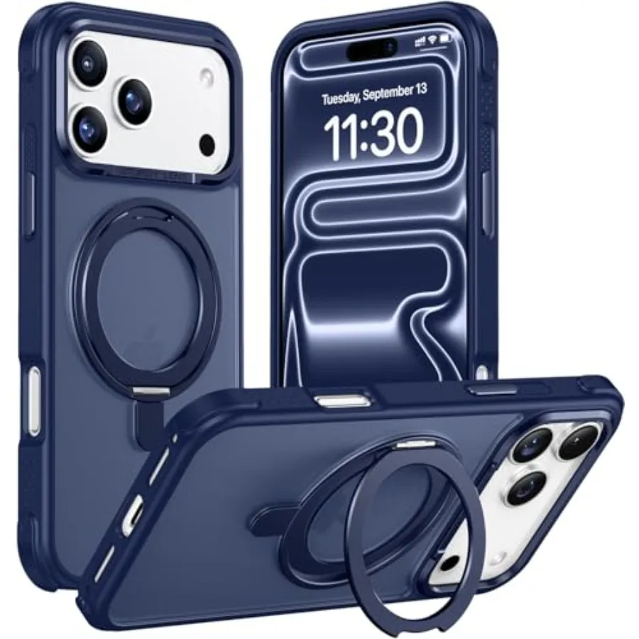 مصممة لهاتف iPhone 17 Pro Max مع حامل مغناطيسي غير مرئي قابل للدوران 360 درجة مقاوم للصدمات