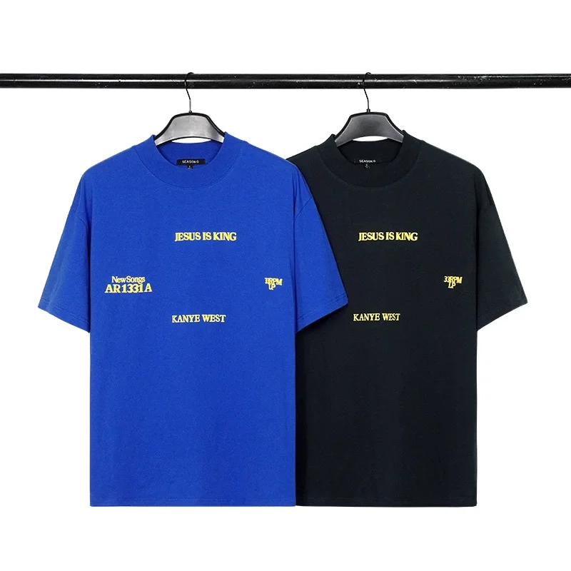 

Luxury Design Best Quality Streetwear Kanye West Jesus Is King Oversized Electrooptic Blue Loose Tee T-shirts Tops for Men