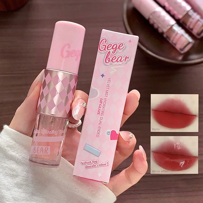 Gege Bear ملمع شفاه مزدوج الرأس، مزيج مزدوج من عسل الشفاه وطلاء الشفاه، شفاه كاملة، لون طبيعي، عسل شفاه أبيض