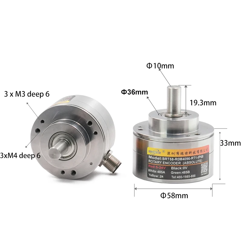 IP68 waterdichte roterende encoder 10 mm massieve as CANopen RS485