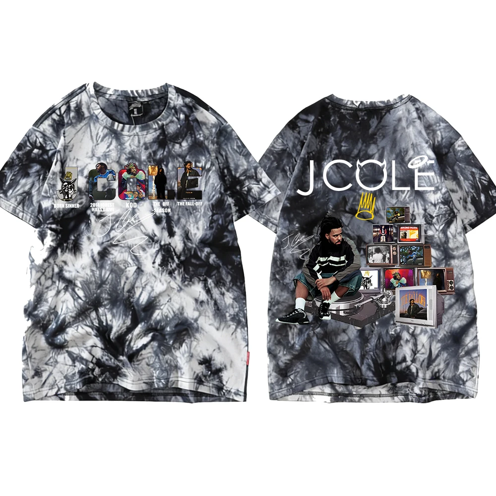 J Cole The Fall Off Tie Dye T-shirt Harajuku O-neck Casual Short Sleeve Shirt Tops for Fans Gift