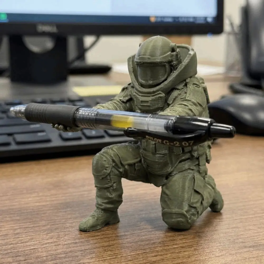 Creative 3D Printed Disposal Unit Pen Holder Unique Gift Plastic Special Forces Pen Stand Funny Warrior Pen Holder Office Desk
