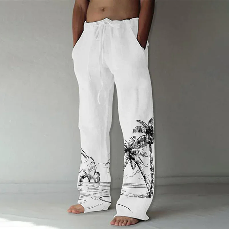 

Full Length Wide Leg Pants Printed Hipster Fashion Summer Coconut Tree Trousers Streetwear Sweatants Men Women Clothing