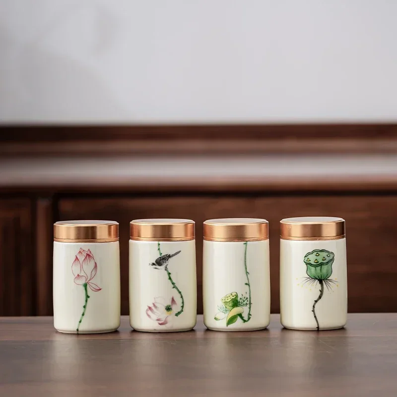 4PCS/LOT Boutique ceramics Tea Caddy Medicinal herbs Sealed Cans With Lid Moisture-proof Cereal Storage Jars Kitchen Accessories