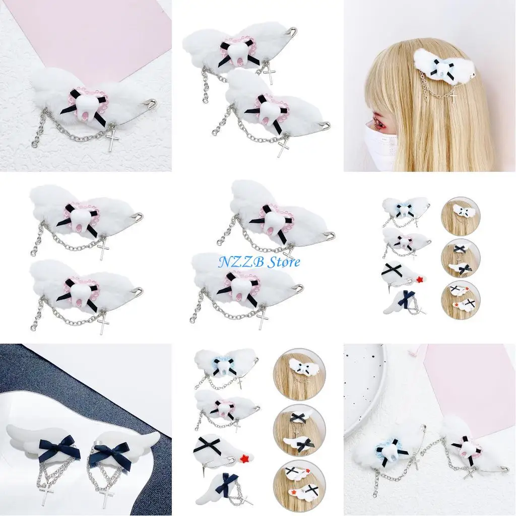 

T21F Ribbon Bows Hair Clip 2000s Trend Side Clip Bows Wing Tooth Bowknot Balletcore Tooth Size Photo Props