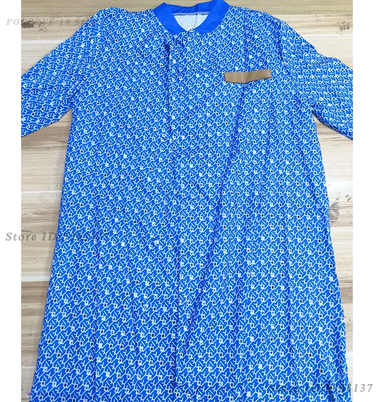 National Style Youth Standing Collar Casual Shirt Blue Pattern Men\'s Long Sleeve 4Xl African Clothes Summer Blue Print Top