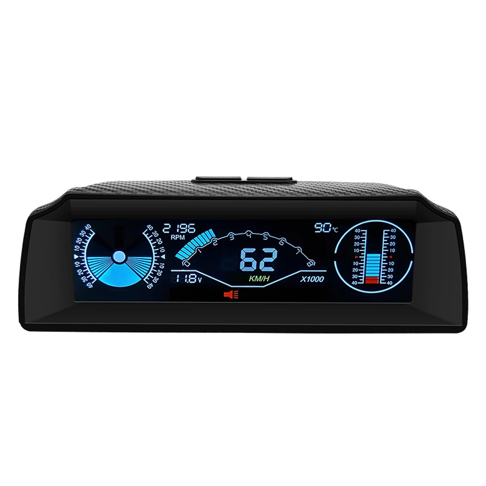 

Car Headup Display LCD Digital Speedometer Multifunctional Inclinometer Angle Slope Meter Black ABS + PC 10-30V -40~40° Roll