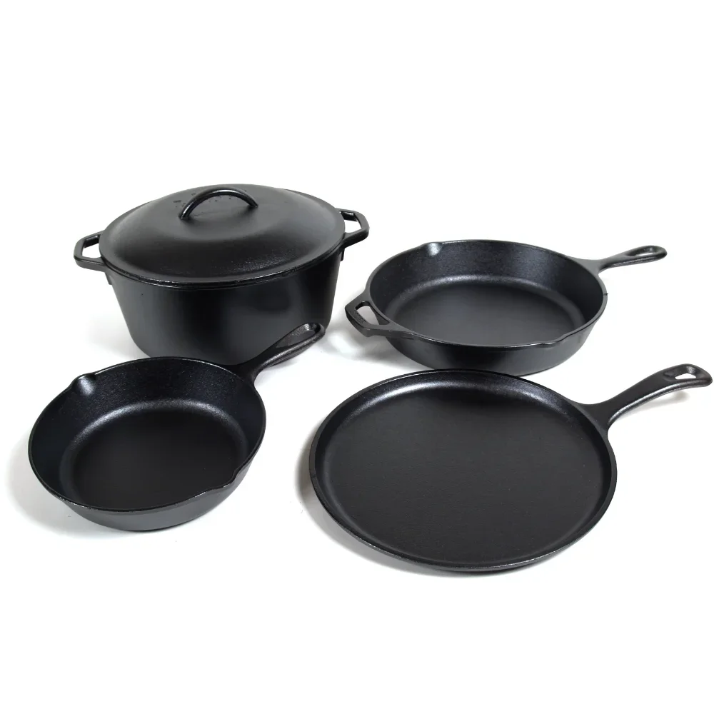 

Cooking Pot Set of Kitchen Pots Griddle & Dutch Oven Saucepan Free Shipping Cast Iron Seasoned 5-Piece Set With Skillet Cookware