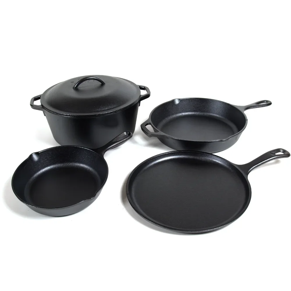 Cooking Pot Set of Kitchen Pots Griddle & Dutch Oven Saucepan Free Shipping Cast Iron Seasoned 5-Piece Set With Skillet Cookware