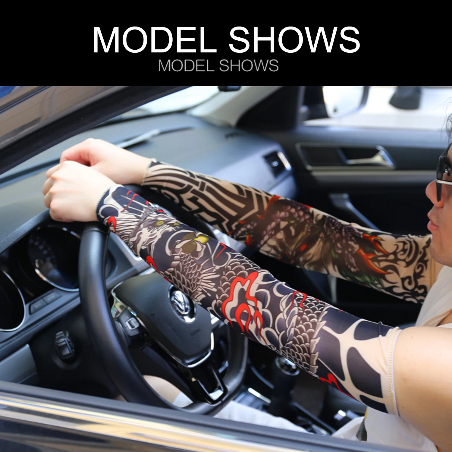 The simulation Tattoo Sleeves Tattoos Full Long Slip On Arm Tattoo Sleeve Kit Men Elastic 92% Nylon Tattoos black skull design