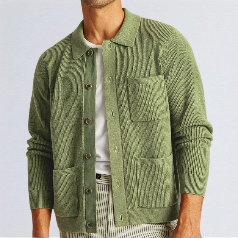 

Luxury and fashionable men's spring and autumn high-density knitted sweater shirt collar long sleeved sweater jacket
