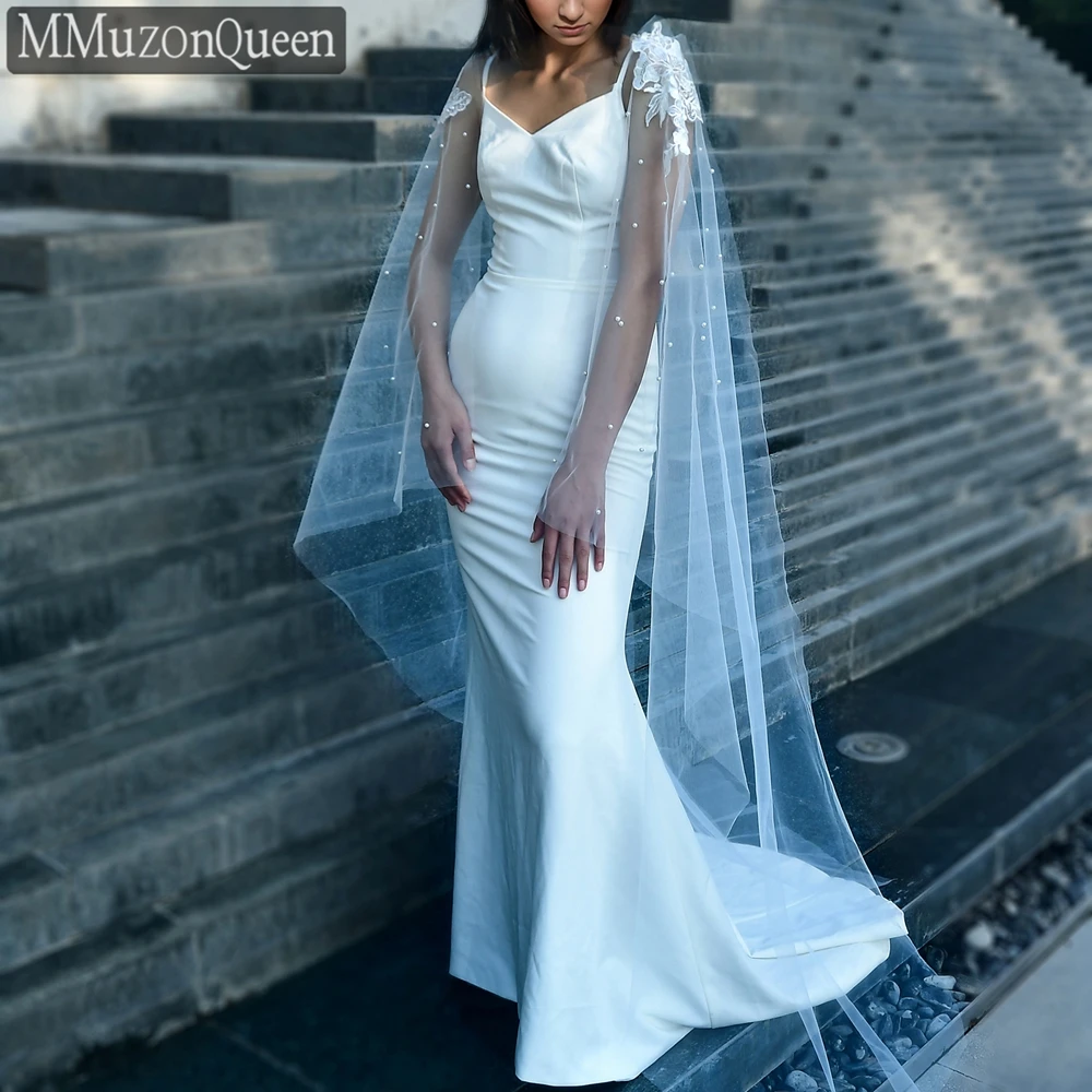 

TOPQUEEN Mg01 Long Train Shawl Women Lace Pearl Shawl Wedding Bridal Shawl Pearl Shawl Wedding Accessories Customizable