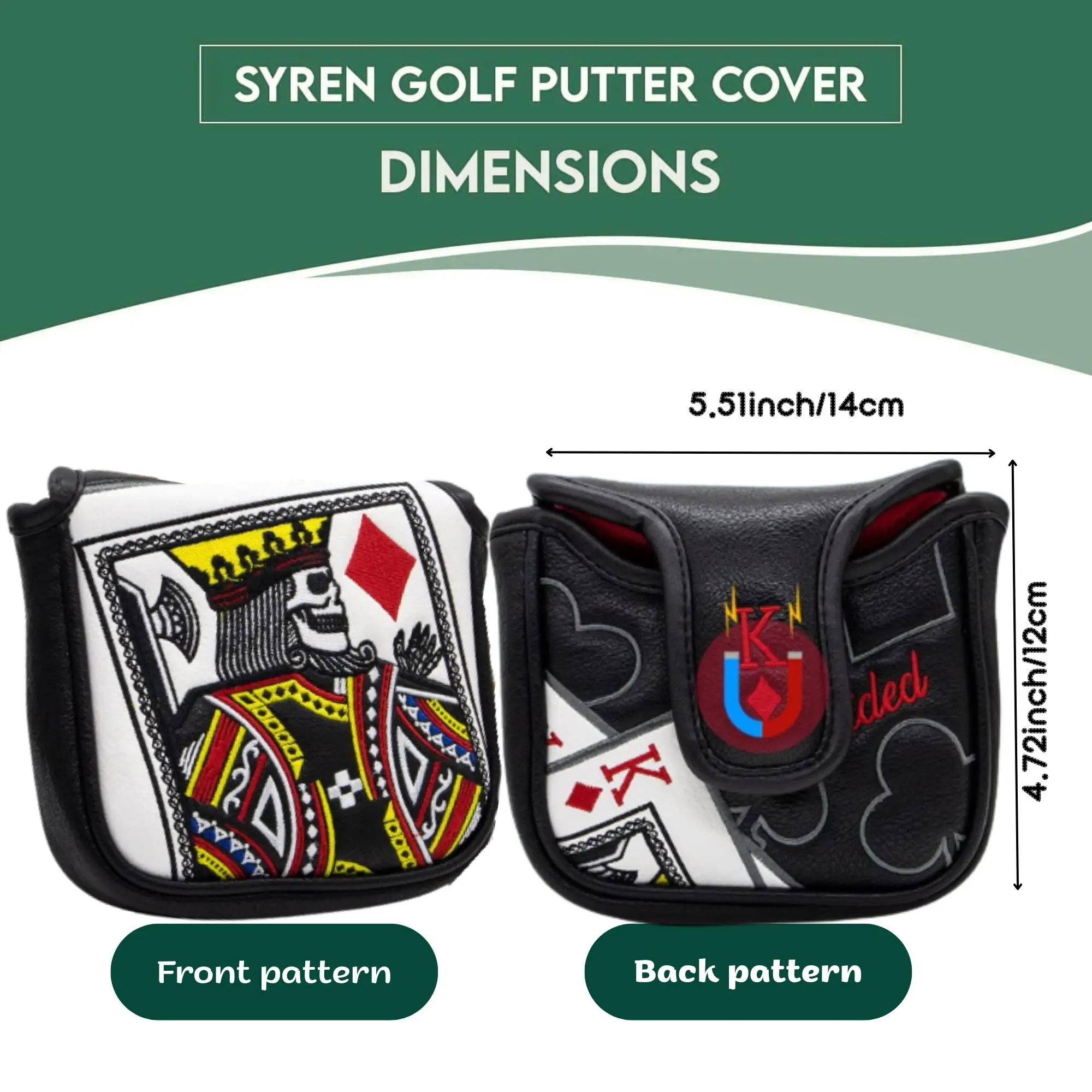 مضرب مطرقة مطرزة ملك القلوب مع إغلاق مغناطيسي لمعظم العلامات التجارية، إكسسوارات الجولف للرجال هدية عيد الميلاد للاعبي الغولف