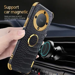 Plating Crocodile Texture Phone Case For Honor Magic5 Lite Magic4 Magic3 Huawei Mate 60 Pro 50 40 30 Magnetic Finger Ring Cover