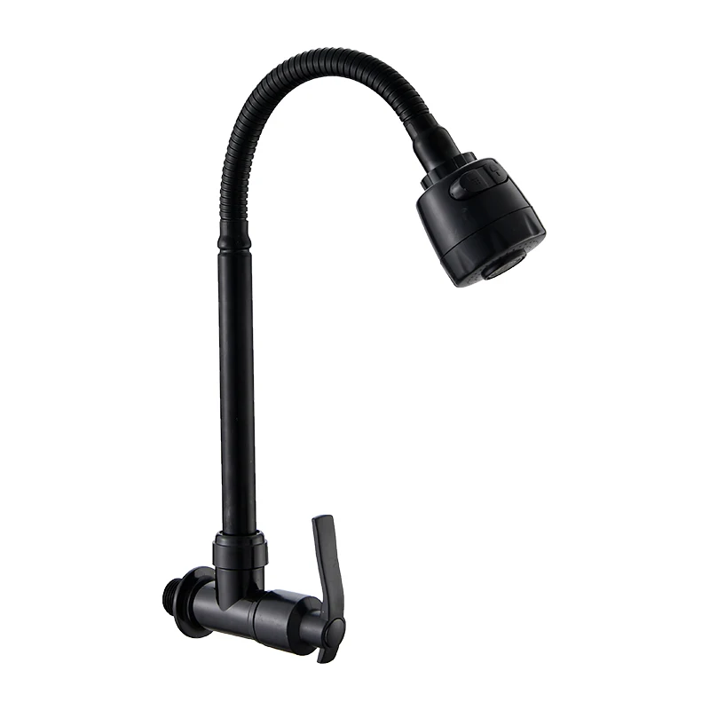 Gourmet Kitchen Faucet Flexible 2 Jets Wall/Countertop Black-Bright Wall