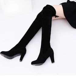 Women Boots Fashion High Heels Stretch Slim Over The Knee High Long Boots Winter Female Thigh High Boots Shoes