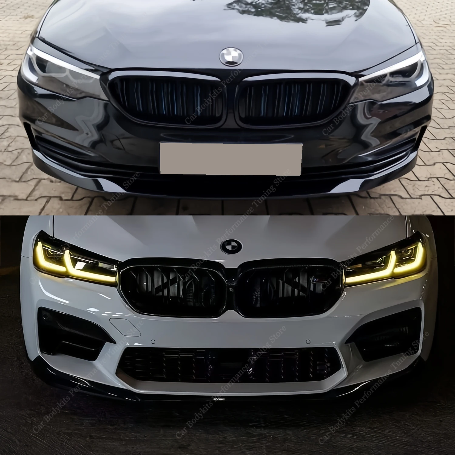 2Pcs ABS Gloss Black Headlight Evil Eyebrows Eyelids For BMW G30 G31 F90 M5 530i 530d 530e M550i M550d 2017-2023 3D Stickers