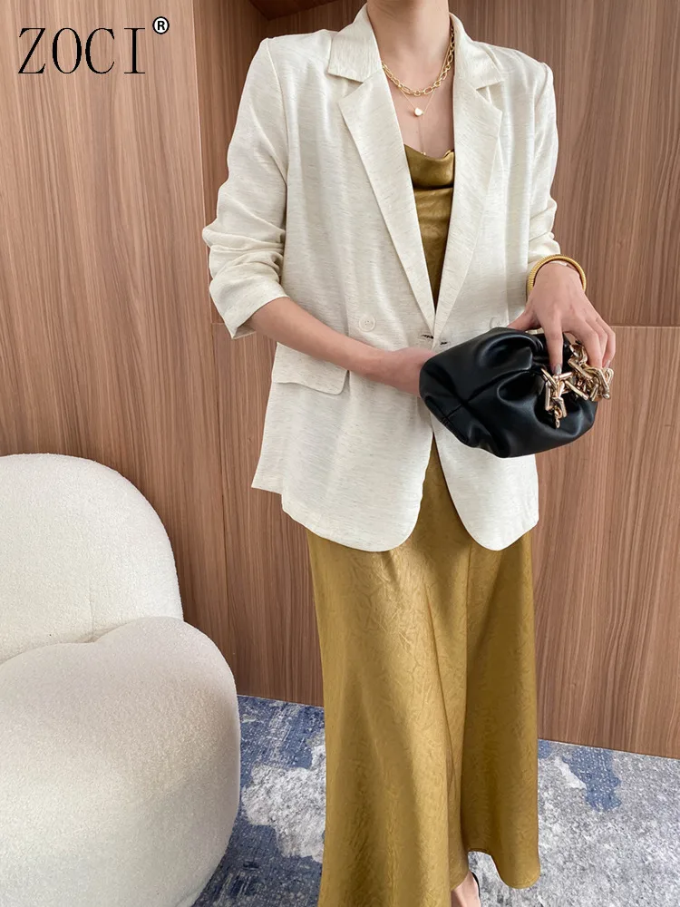 

ZOCI Fashion Women's Blazer Office Lady 2025 Summer New Style Suit With Light Linen Blend Pleated Texture Design Sense