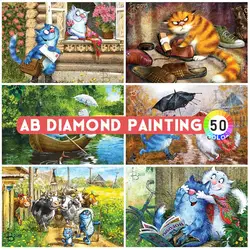 AB Diamond Mosaic Blue Cat Romantic Love Animal Diamond Painting Full Square Round Cross Stitch Zestaw do haftu Prezent do wystroju domu