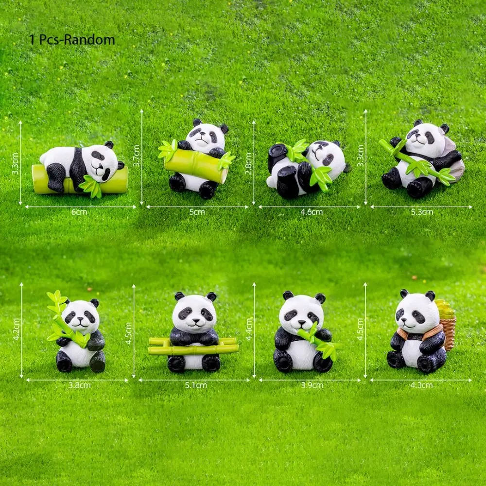 Random Style Micro Landscape Mini Panda Ornaments 3D Resin Crafts Simulation Panda Ornaments Cartoon Panda Miniatures Office