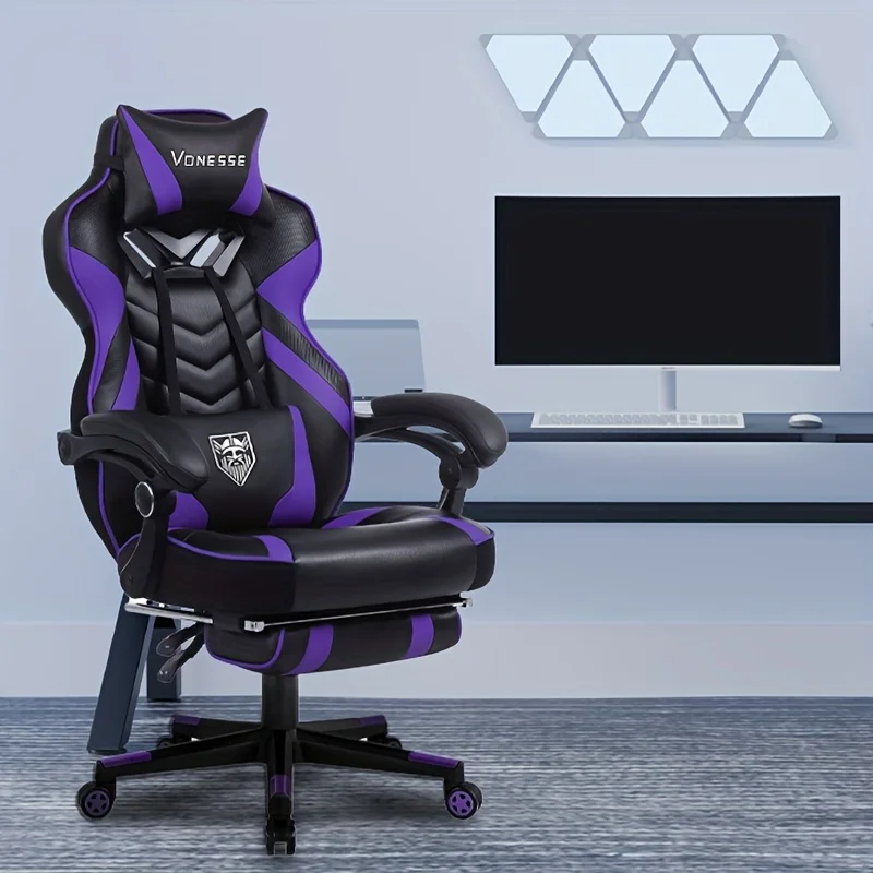 Black Ergonomic Computer Gaming Chair，With Pedal，Adjustable Waist Support，Suitable for Adults。High Leg Game Chair，Large Size。