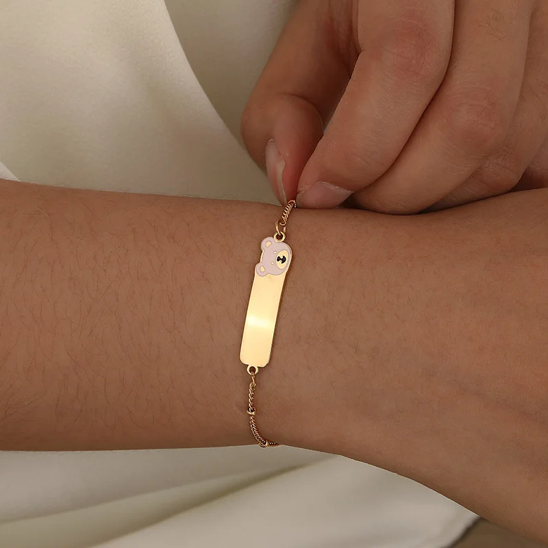 Bracciale per bambini con nome personalizzato in acciaio inossidabile 365 con testo fai-da-te a forma di cartone animato per regalo di gioielli di compleanno regolabile per bambini