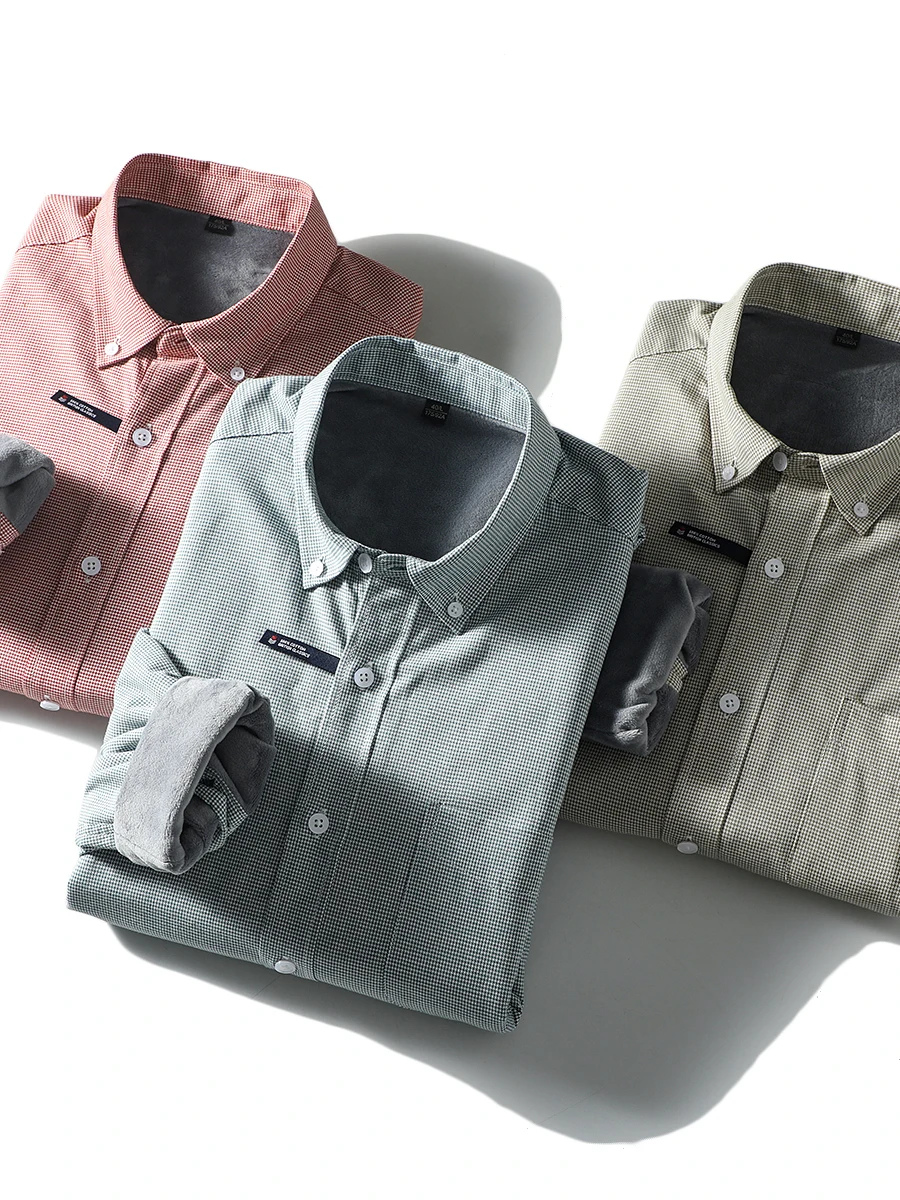 

Comfortable 00% Cotton Thiened Waed Men's Casual irt Faionable Autumn Winter Plaid Busin Casual Sle Stand Fit