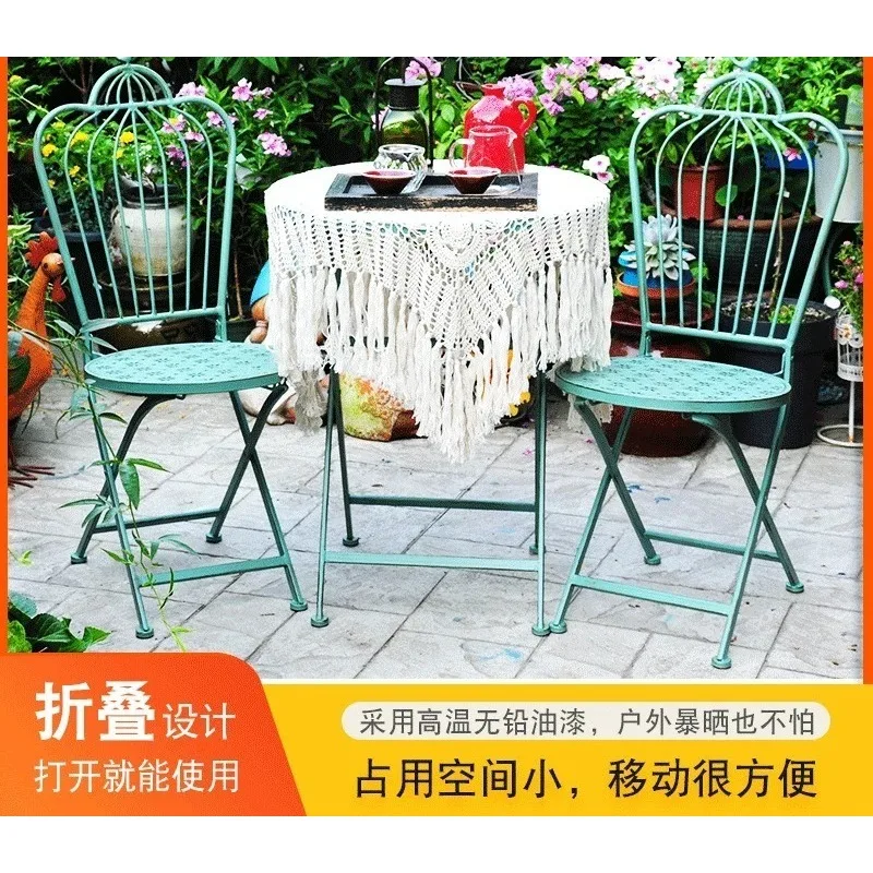 Outdoor wrought iron literary and leisure folding bird tables and chairs retro pastoral balcony courtyard combination furniture