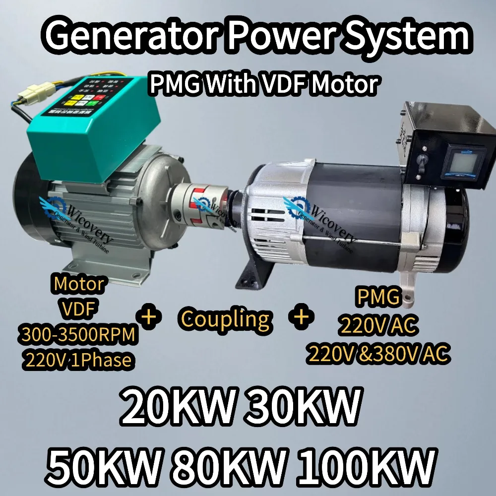 CE Factory 20KW 30KW 50KW 220V 240V Single Phase AC Permanent Magnet Generator With VFD 300-3500RPM Motor Complete Set For Home