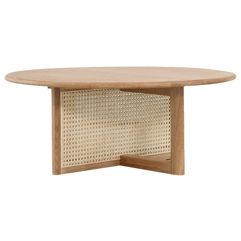 

Small apartment simple round coffee table solid wood designer tea table