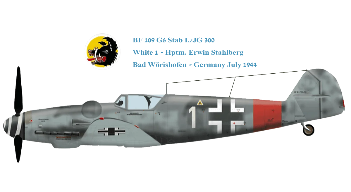 Stab I./JG 300 BF 109 G-6 Fighter T-Shirt New Short Sleeve 100% Cotton O-Neck Casual Mens T-shirt Size S-3XL