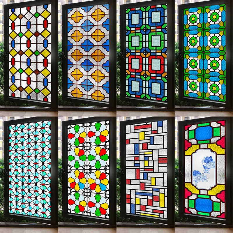 Retro Window Frosted Glass Sticker Translucent Opaque Bathroom Anti-privacy and Blackout Colored Window Grilles Paper Film