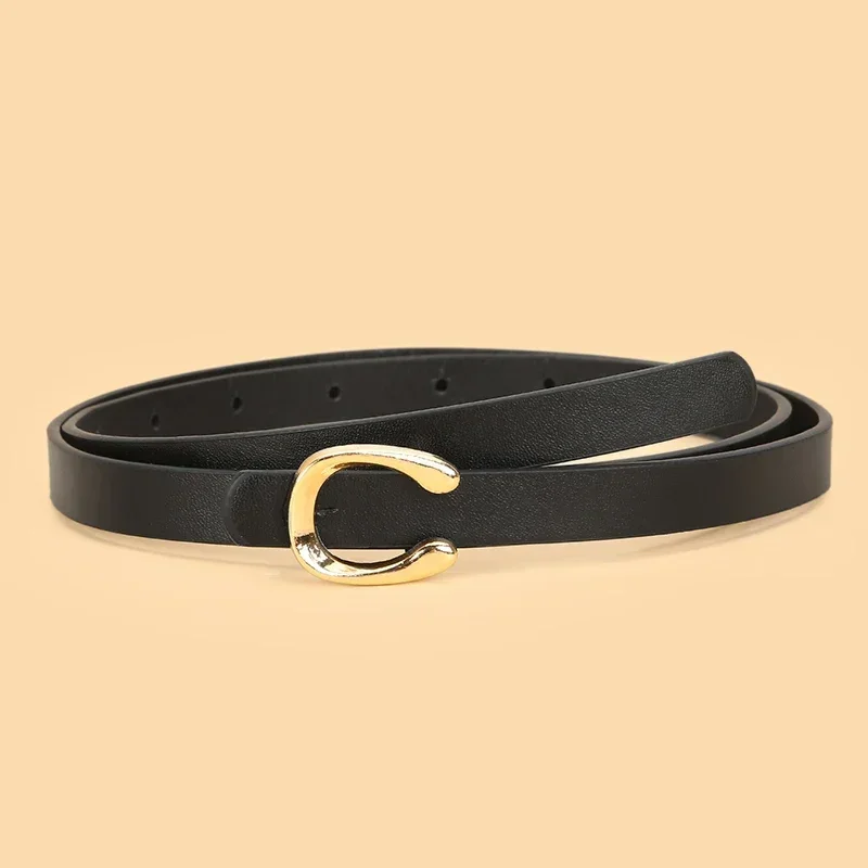 1pcs New Set of Leopard Print And Letter Print Belt, with U-Shaped Alloy Buckle - Women'S Versatile Thin Belt,