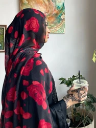 Rose Flower Print Hijab Chiffon Print Scarf hijabs for women Romantic Fashion Ladies Silk Shawl turbans for women Travel Shawl