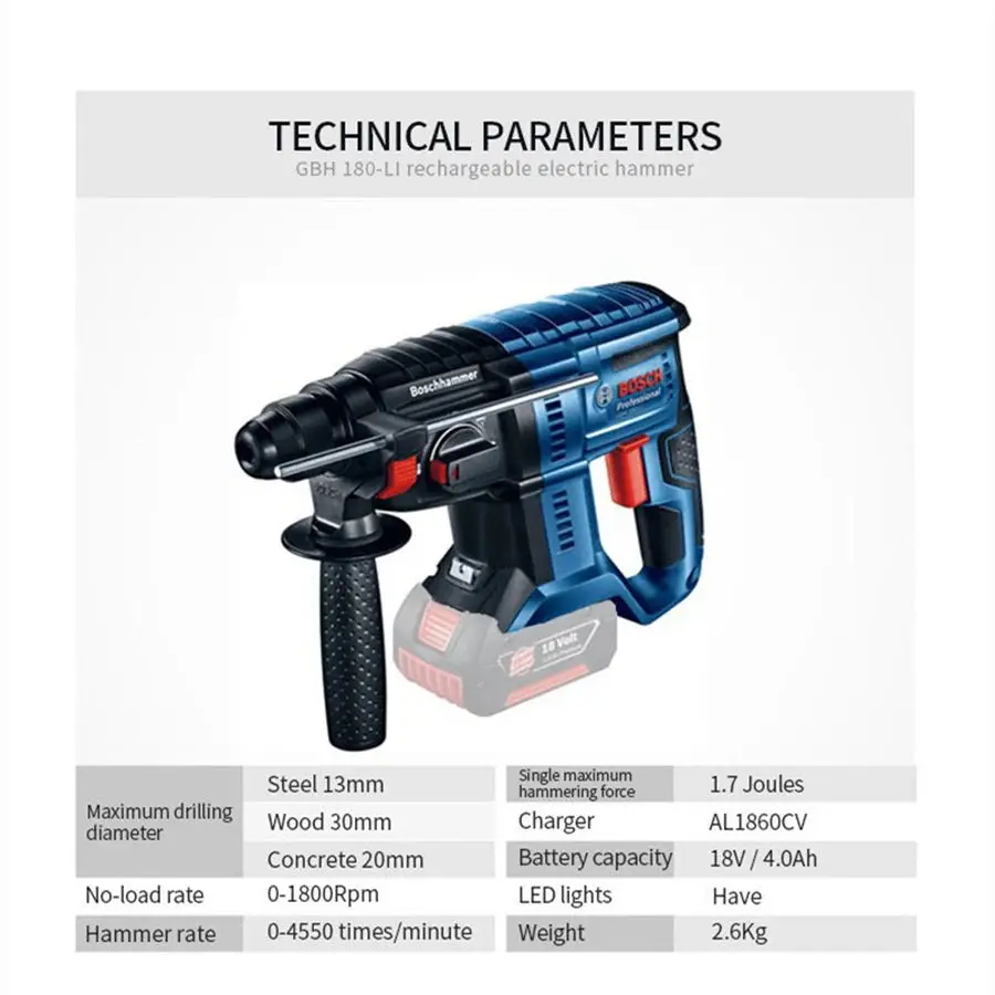 Bosch GBH180-LI Brushless Rotary Hammer Impact Drill Pro Tool 18V Four Pit Lithium Rechargeable Electric Hammer Power Tool