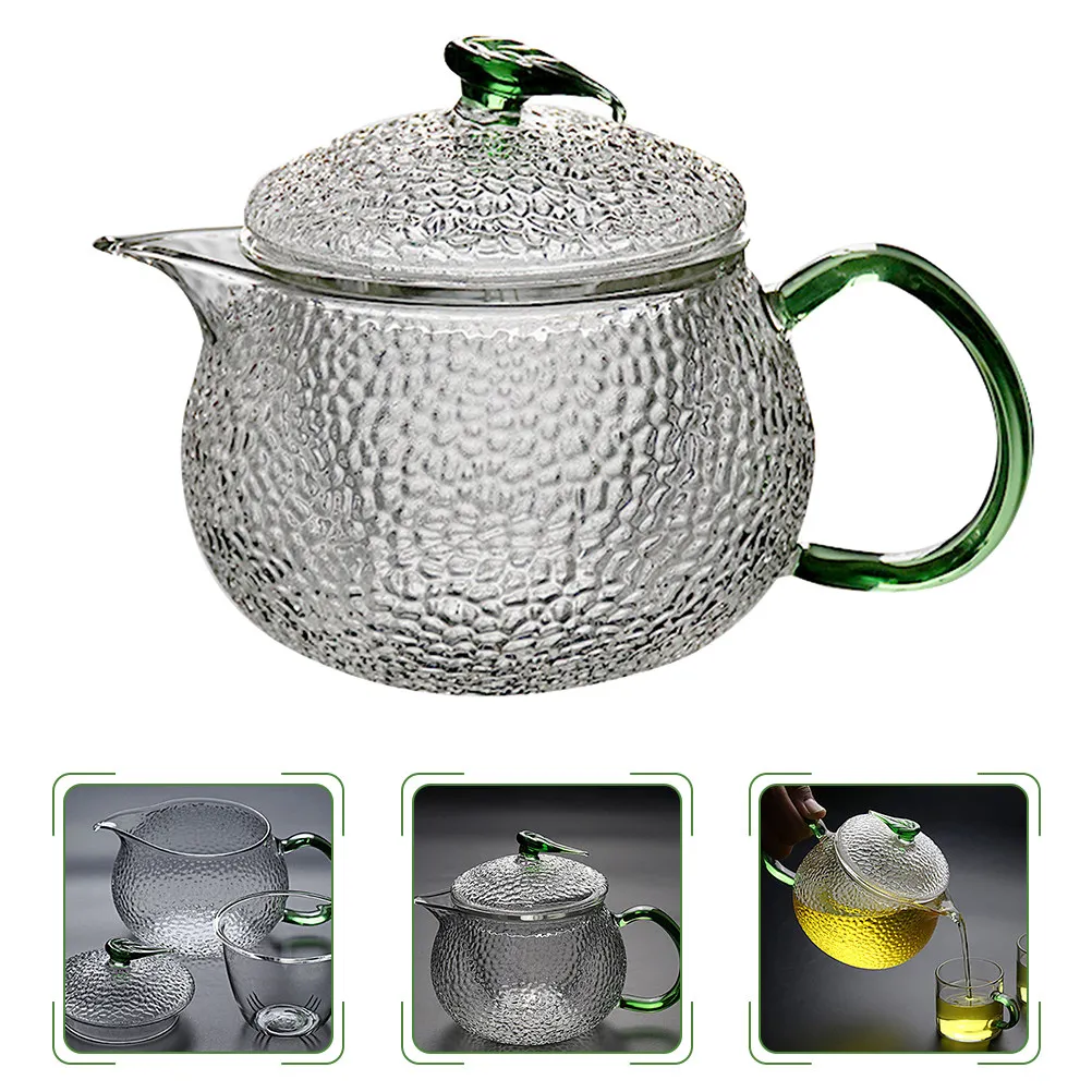 

Прочный утолщенный стеклянный чайник с элегантной молотковой отделкой, термостойкой ручкой, для плиты, для заваривания чая, кофе, цветов и фруктов, для дома