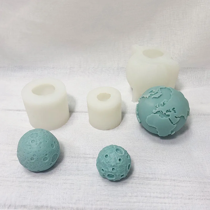 DIY Space Moon Planet Scented Candle Silicone Mold Simple Spherical Round 3D Ball Plaster Resin Earth DIY Cake Decoration Mold