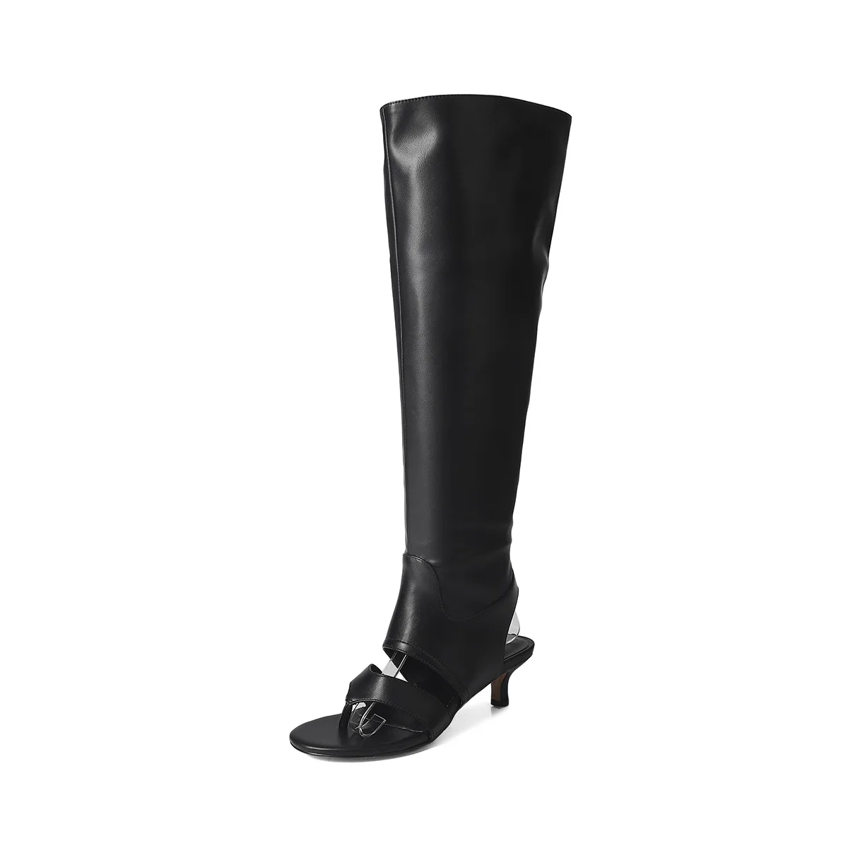 Arden Furtado 2025 Summer Pinch toe Pleated Knee-high boots Round toe Pull-on Stilettos heel Cool boots Large tubular boots